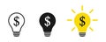 Bright light bulb Inside - a dollar symbol. Idea lamp icon collection. Flat style. Royalty Free Stock Photo